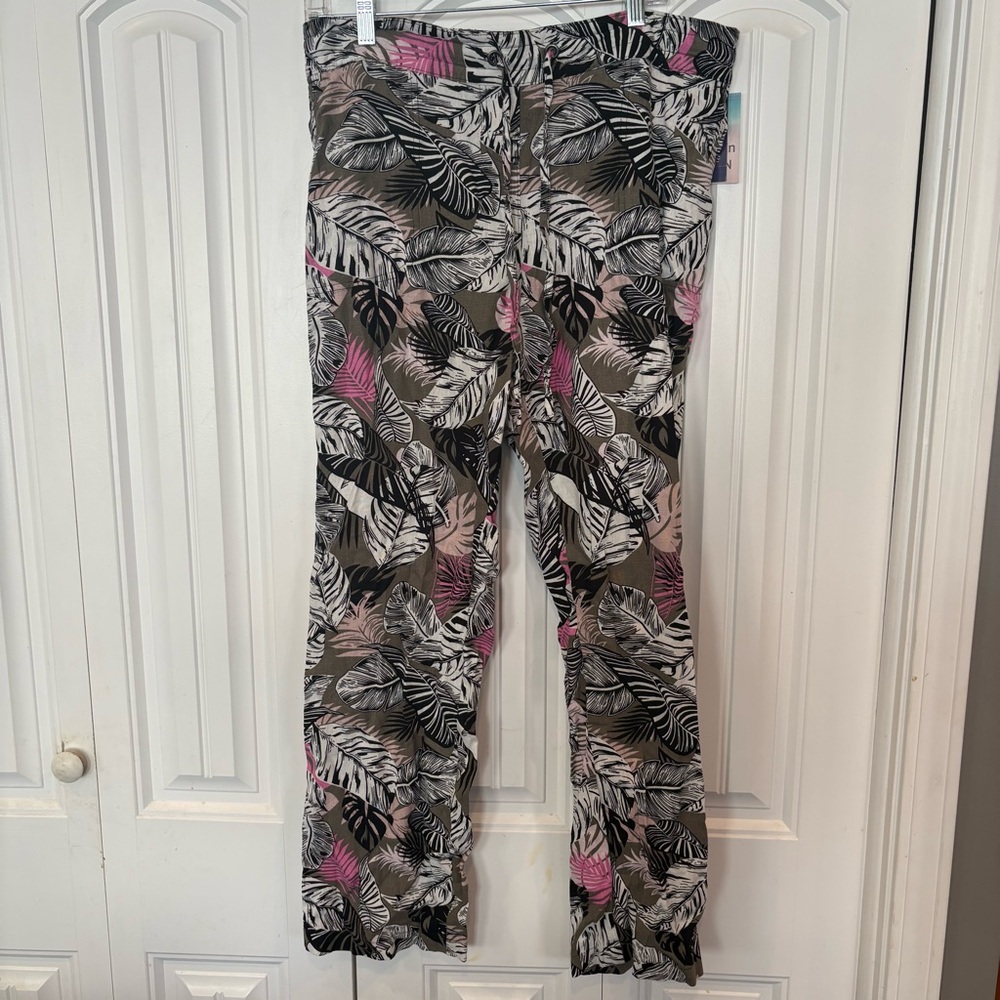 Per Se Palm Print Linen Blend Drawstring Pants Size‎ Large